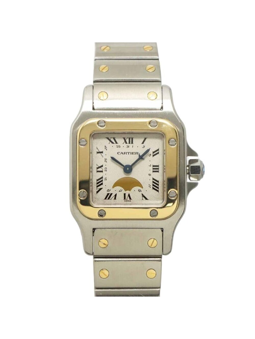 Cartier Santos Galbee SM Moon Phase Watch Ivory YG Quartz